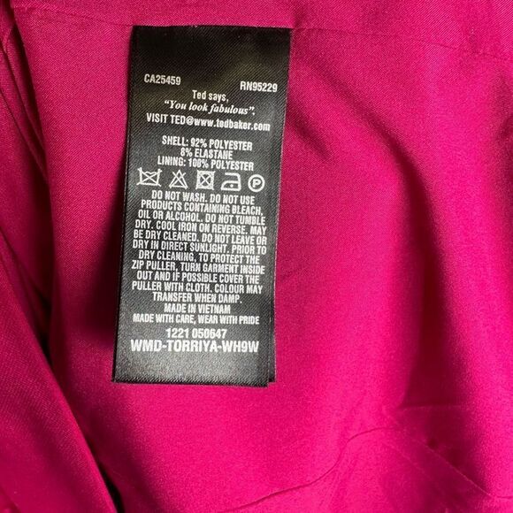 Ted Baker Women’s Size 4 Torriya Dress Hot Pink Fuschia Ruffle A Line High Neck - Picture 6 of 9